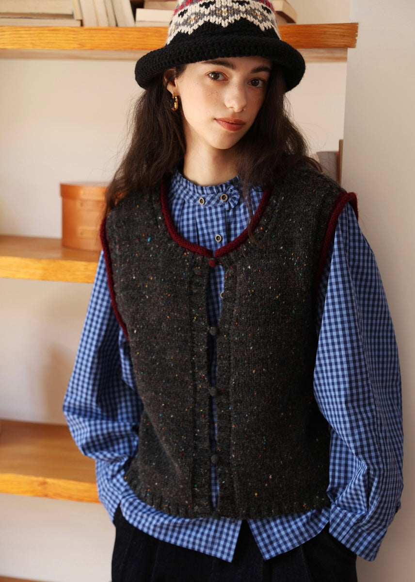 Vintage Blue Check Gathered Shirt