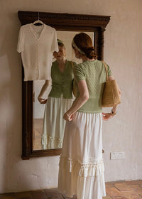 April Lace Knit Blouse | Romantic White Crochet Cotton Cardigan Top(2COLOR)
