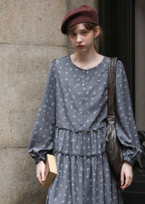 Shirred Waist Vintage Floral Long Dress