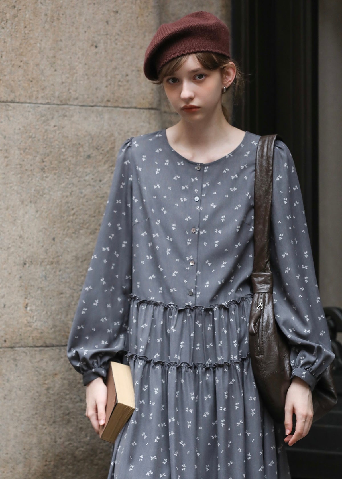 Shirred Waist Vintage Floral Long Dress