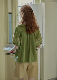 Willow Garden Embroidered Blouse | Romantic Green Cotton Shirt