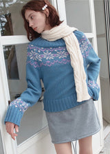 Nordic Fair Isle Off-Shoulder Knit Top