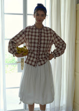 Vintage Plaid Ruffle Collar Lantern Sleeve Blouse