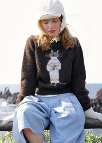 Vintage Cat Jacquard Crew Neck Knit Sweater