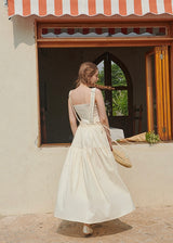 Daisy Lace Suspender Cream Vintage Maxi with Embroidered Bib