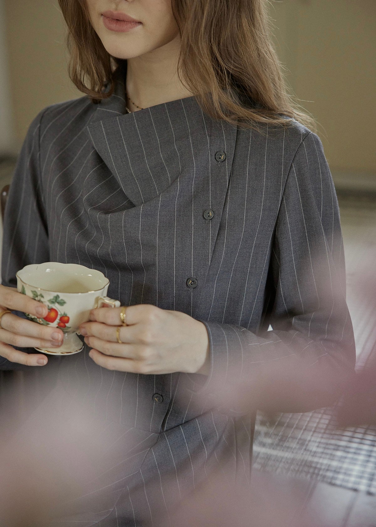 Falling Lines Draped Collar Dress