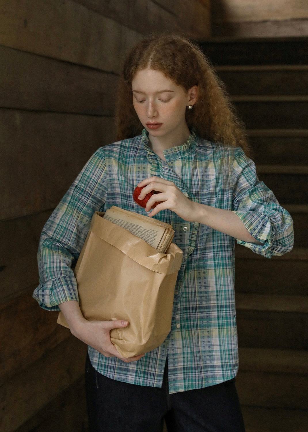 Autumn Reverie Plaid Ruffle Blouse