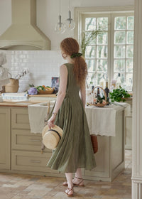 Verdant Sleeveless Vintage Stripe Wrap Dress
