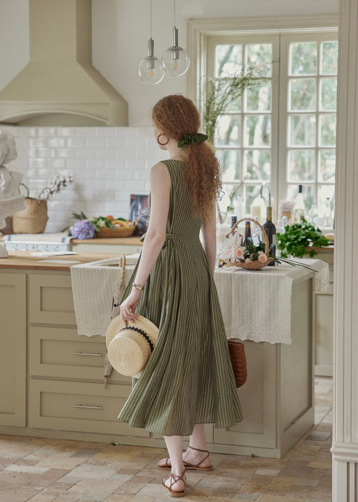 Verdant Sleeveless Vintage Stripe Wrap Dress
