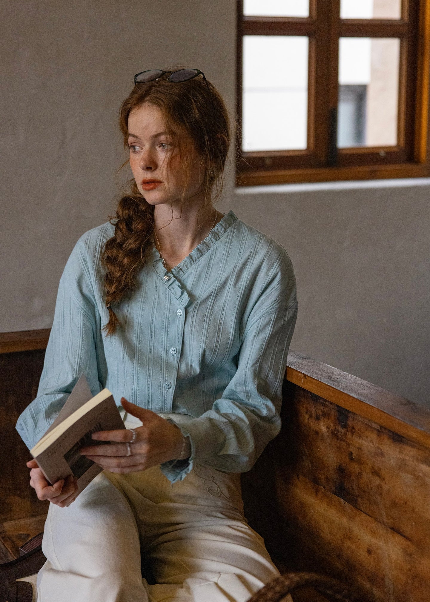 Vintage Jacquard Salt Line Shirt Cotton Blouse(2COLOR)