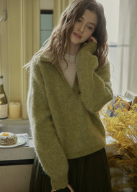 Soft Ember Mohair Deep V-Neck Sweater(2COLOR)