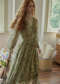 Vintage Sage Green Floral Wrap Maxi Dress