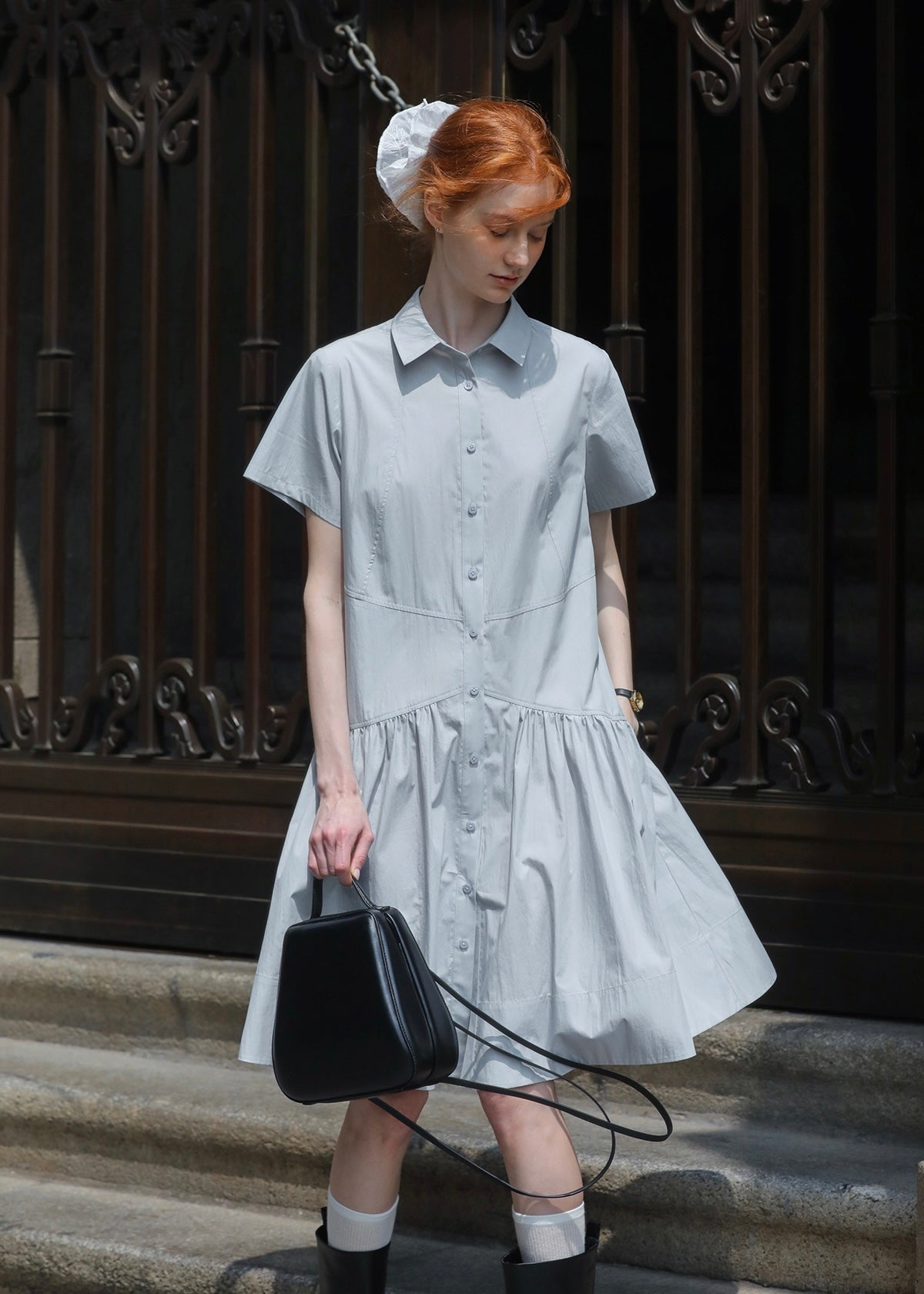 Morning Sketch Button-Up Flared Shirt Dress