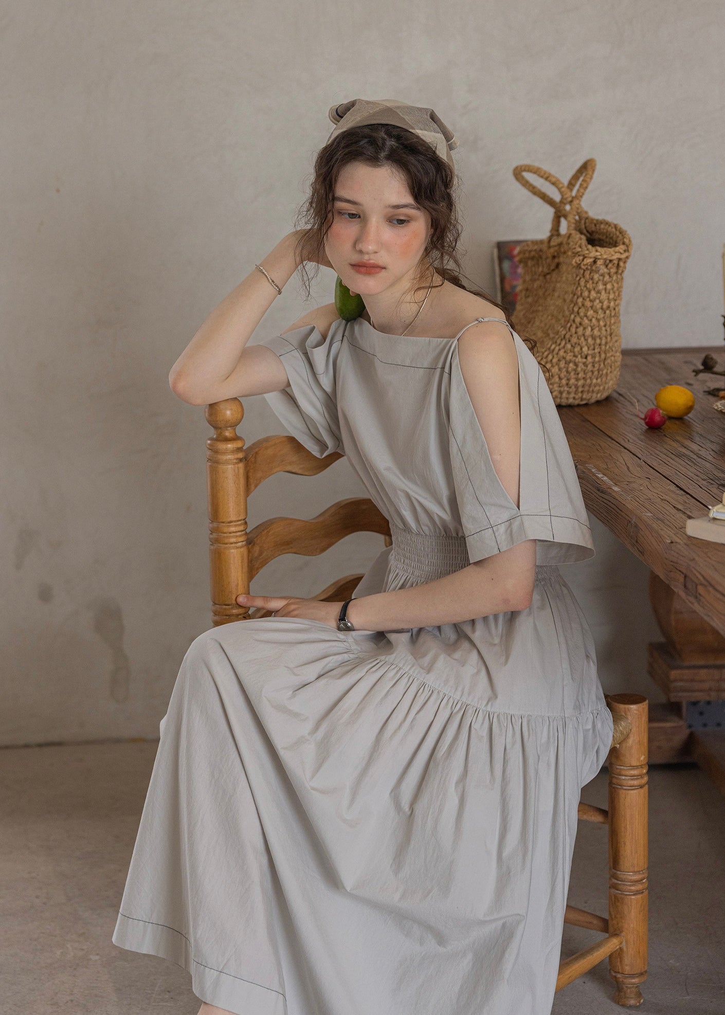 Convertible Off-Shoulder Smocked Cotton Dress