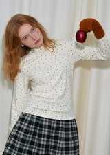 Cream Polka Dot Turtleneck Long Sleeve Top