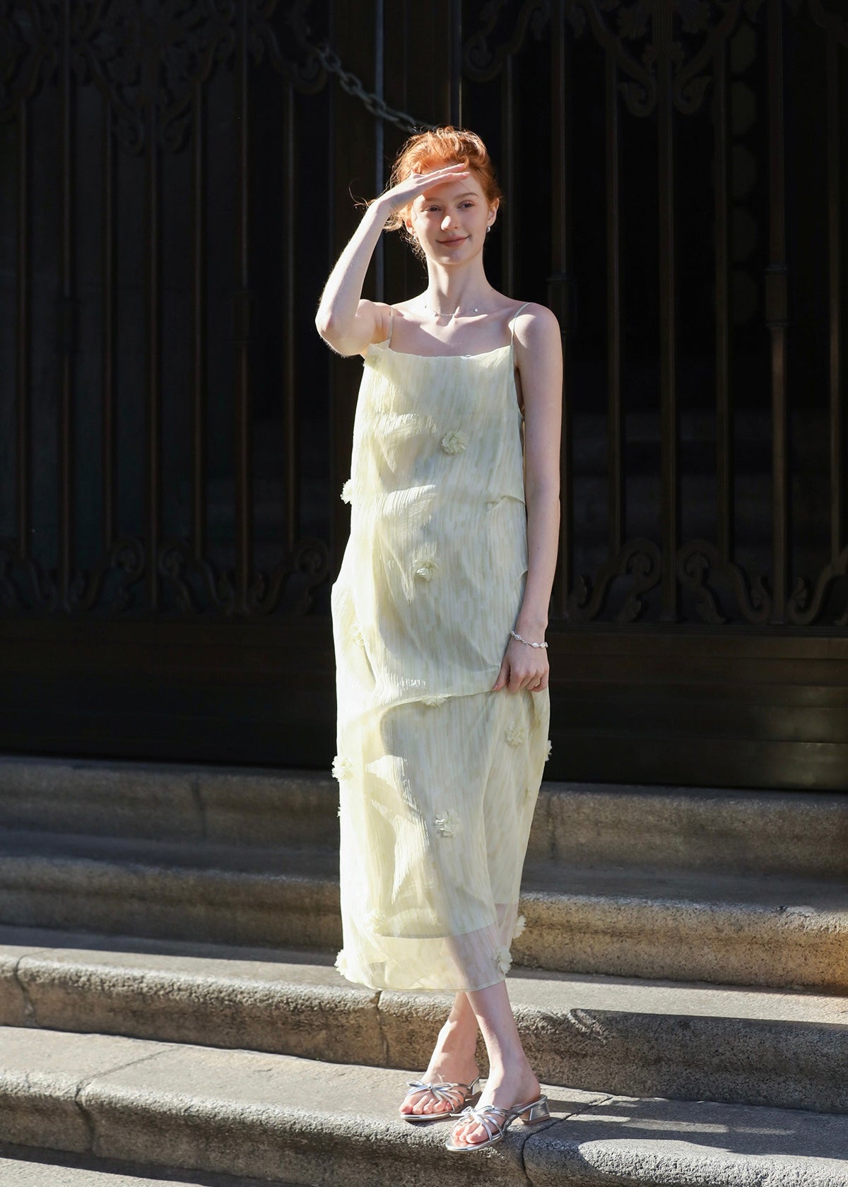 Butter Yellow Floral Chiffon Slip Dress