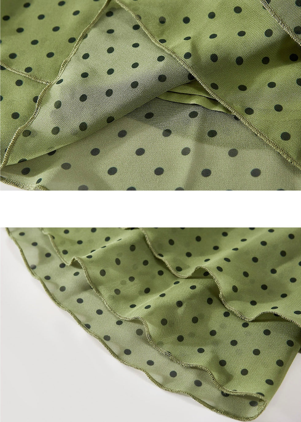Sage Green Polka Dot Sheer Ruffle Flare Midi Skirt