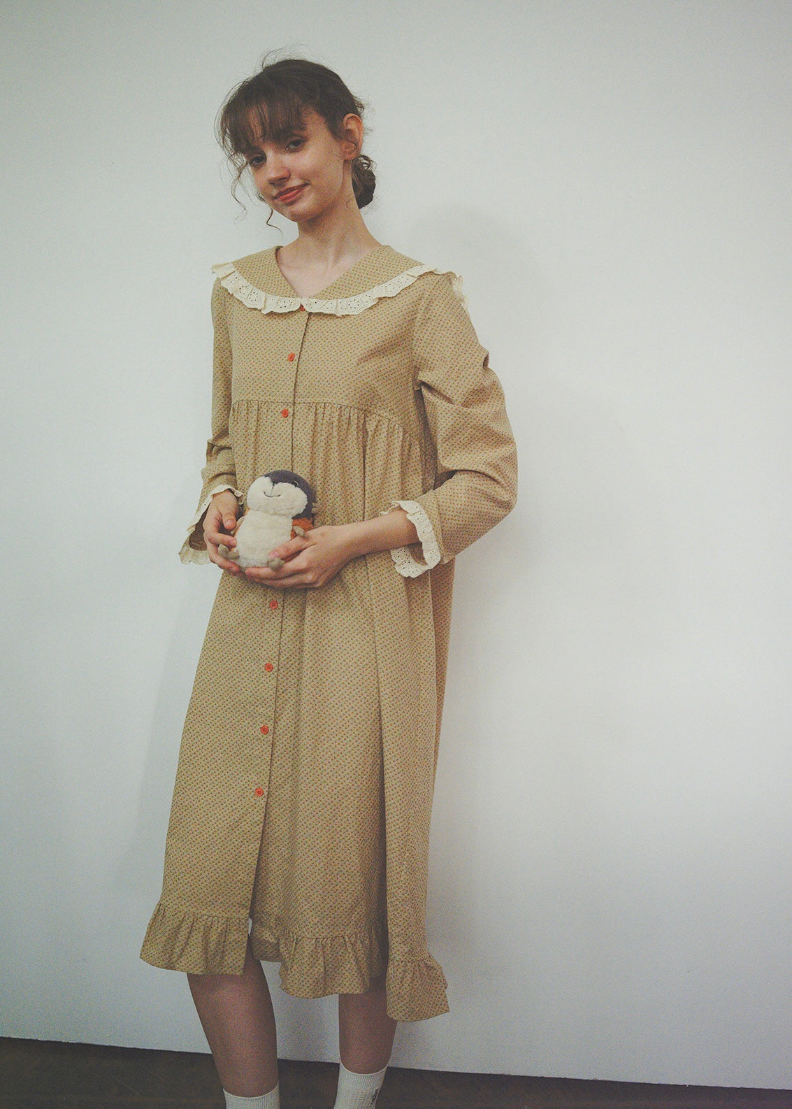 Honey Dot Lace Collar Cotton Nightdress