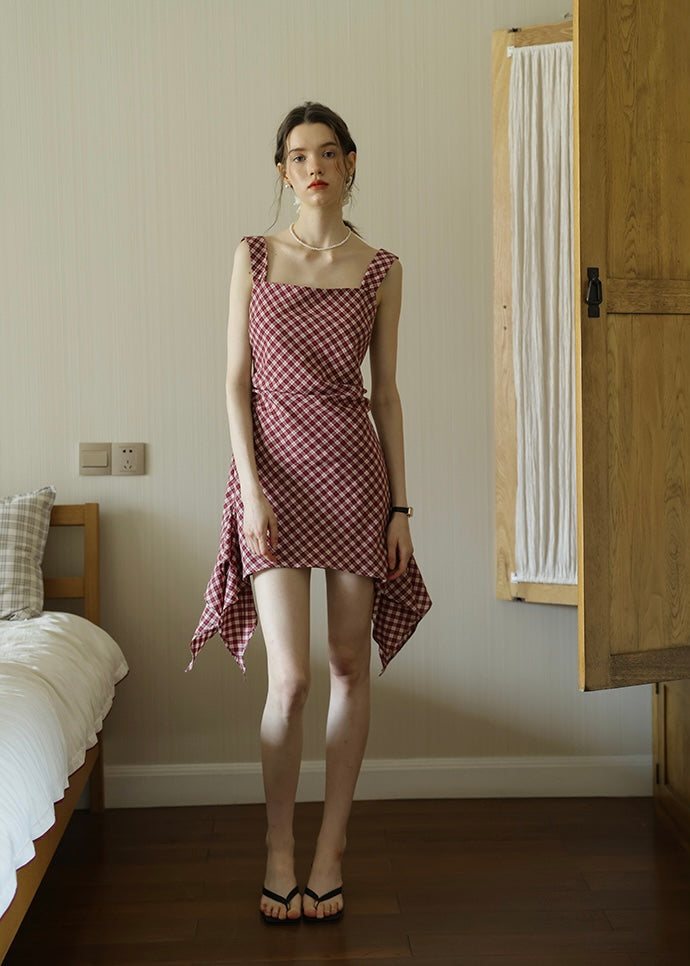 Ruby Picnic Check Dress | Vintage Asymmetrical Gingham Sleeveless Dress