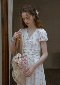 Clair de Soft White Floral Shirred Dress