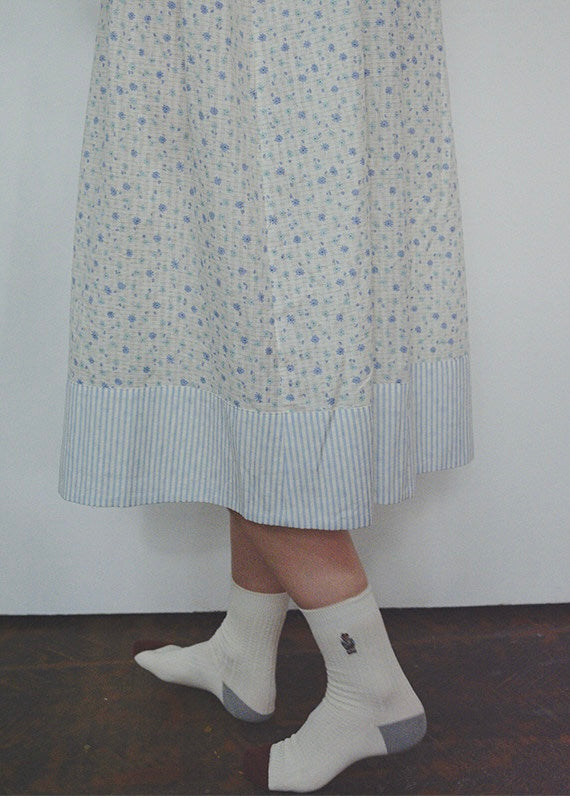 Blue Floral Cotton Nightdress Peter Pan Collar Long Sleeve Vintage Loungewear