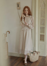 Vintage Floral Smocked Waist Ruffle Neck Long Dress