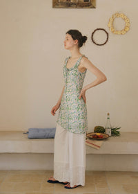 Green Petal Sheer Floral Ribbon Sleeveless Top