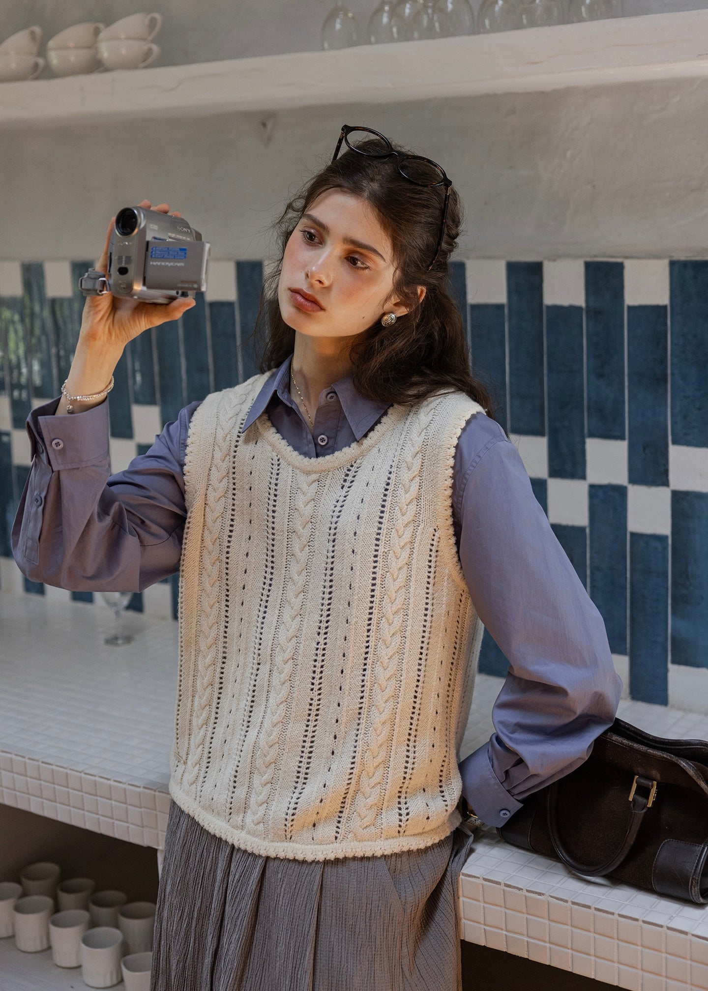 Classic Vintage Cable Wool Knit Vest(2COLOR)