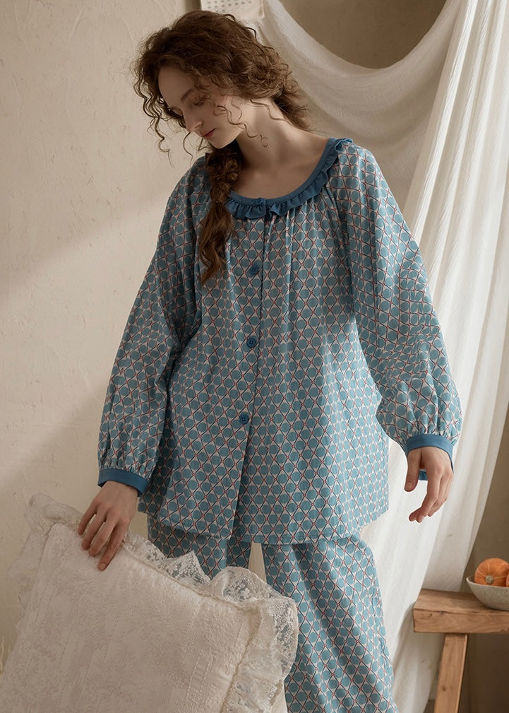 Retro Geometric Cotton Long Sleeve Women's Pajama Set(2COLOR)