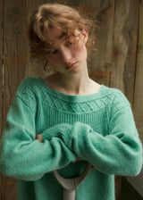 Mint Meadow Jacquard Knit Boat Neck Vintage Sweater