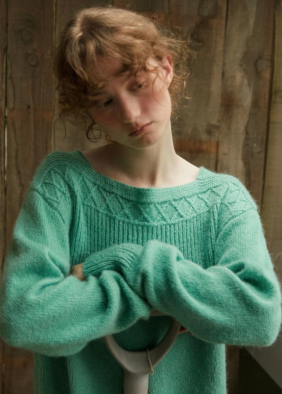 Mint Meadow Jacquard Knit Boat Neck Vintage Sweater