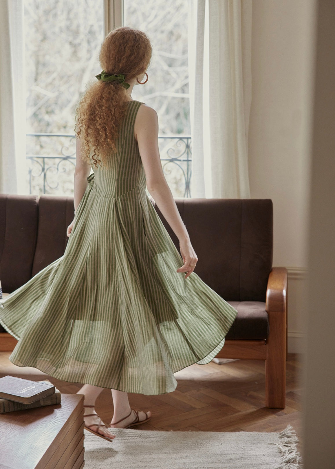 Verdant Sleeveless Vintage Stripe Wrap Dress