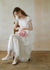 Élise Broderie White Dress | Romantic Lace Cotton Maxi Dress