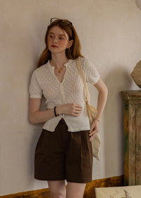 April Lace Knit Blouse | Romantic White Crochet Cotton Cardigan Top(2COLOR)