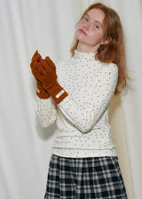 Cream Polka Dot Turtleneck Long Sleeve Top
