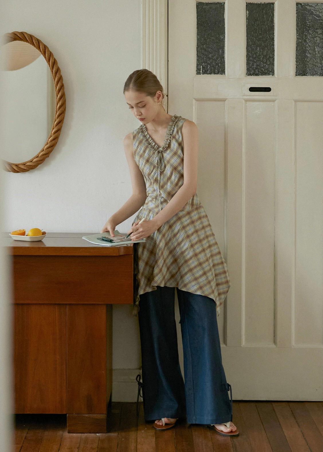 Lemon Past Days Check Ruffle Sleeveless Vintage Plaid Dress