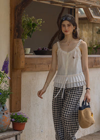 Lily Ruffle Blouse | Romantic White Frill Linen Sleeveless Top