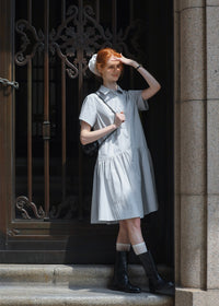 Morning Sketch Button-Up Flared Shirt Dress
