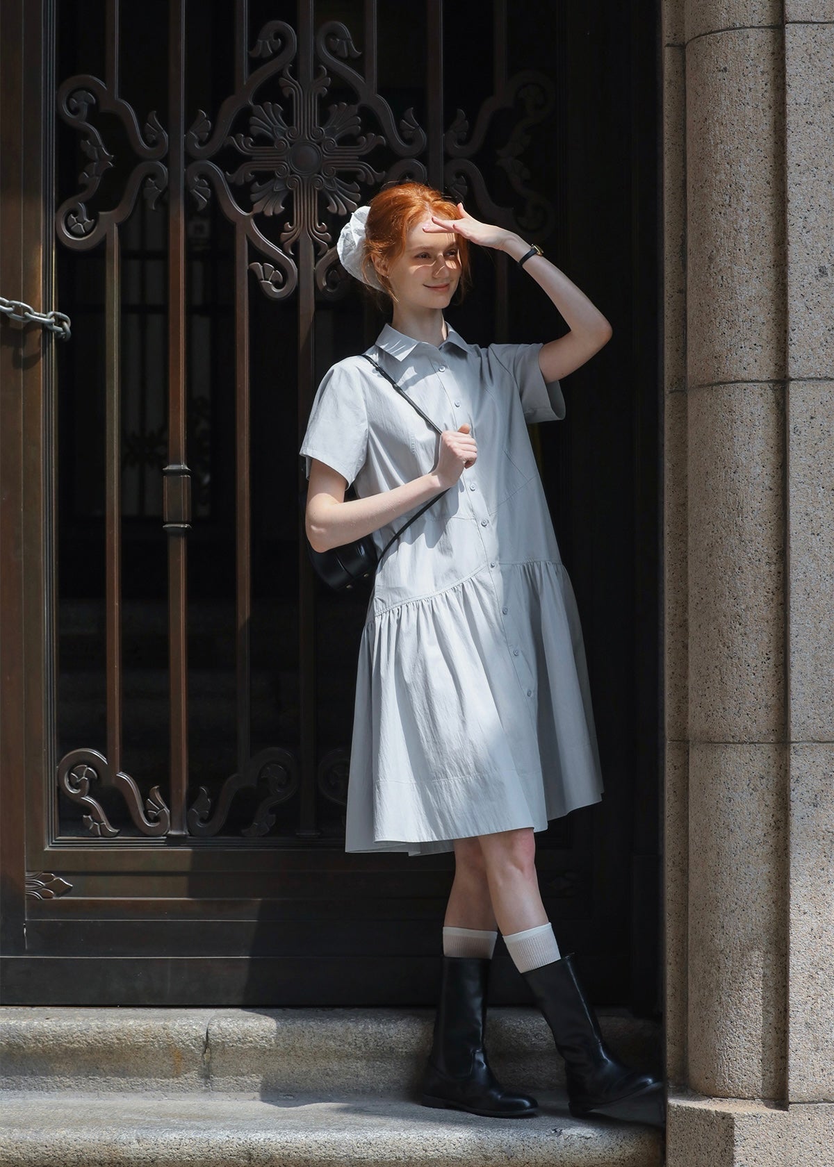 Morning Sketch Button-Up Flared Shirt Dress
