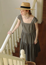 Mellow Check Tiered Dress | Vintage Green Gingham Sleeveless Long Dress