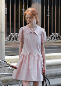 Rosecloud Button Soft Pink Puff Sleeve Mini Dress