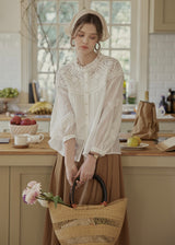 Butterfly Letter Embroidered Vintage Lace Blouse