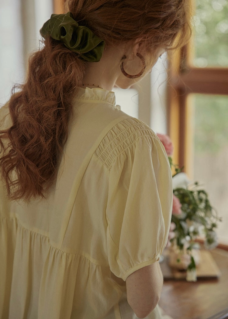 Butterlight Poem Blouse | Pintuck Vintage Top in Ivory Yellow