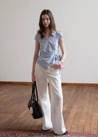 Elin Sky Wrap Tie Short Sleeve Blouse