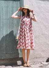 Rosalie Ruffle Floral Dress | Romantic Red Flower Midi Dress for Summer