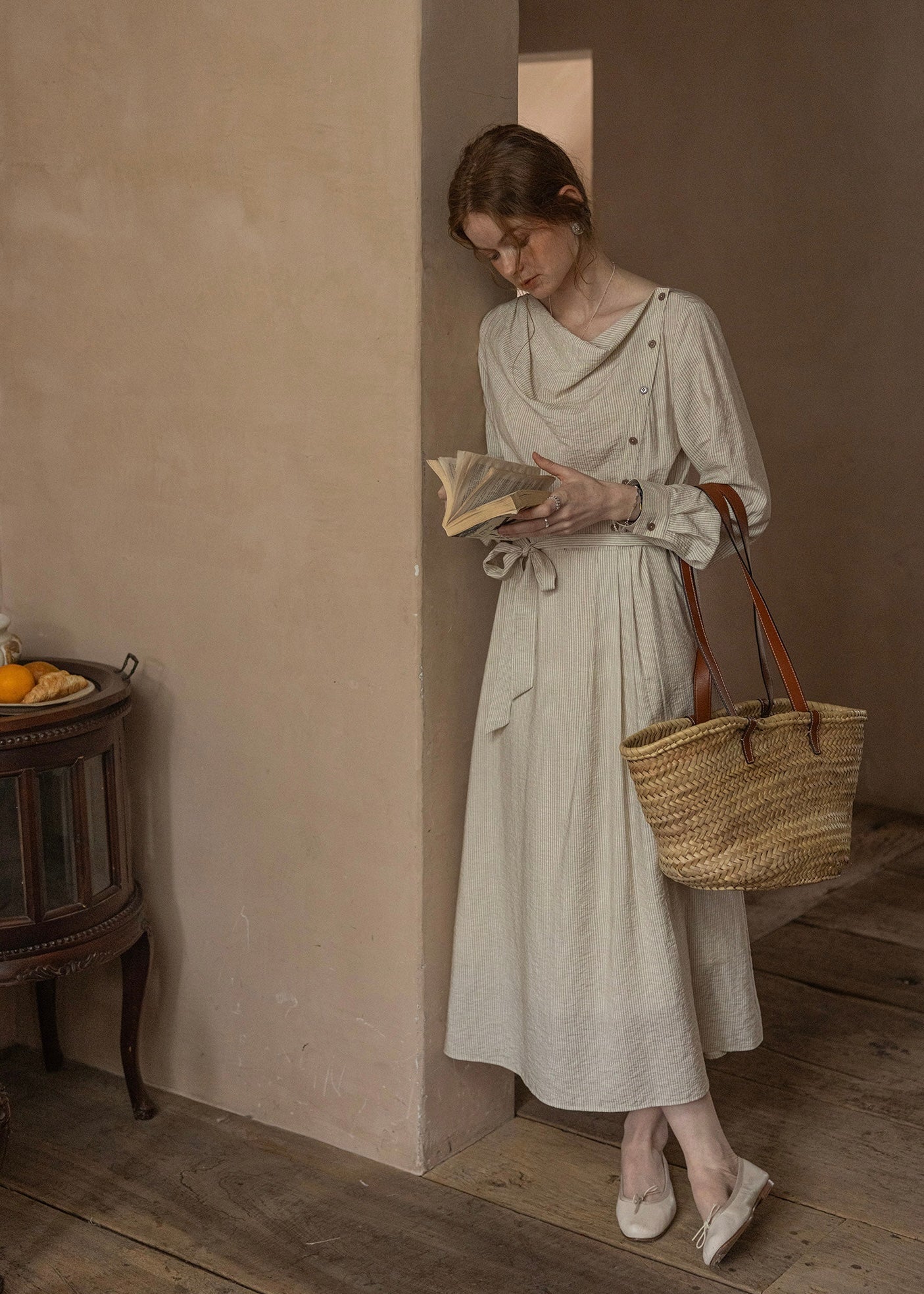 Spring Letter Vintage Long Sleeve Striped Dress(2COLOR)