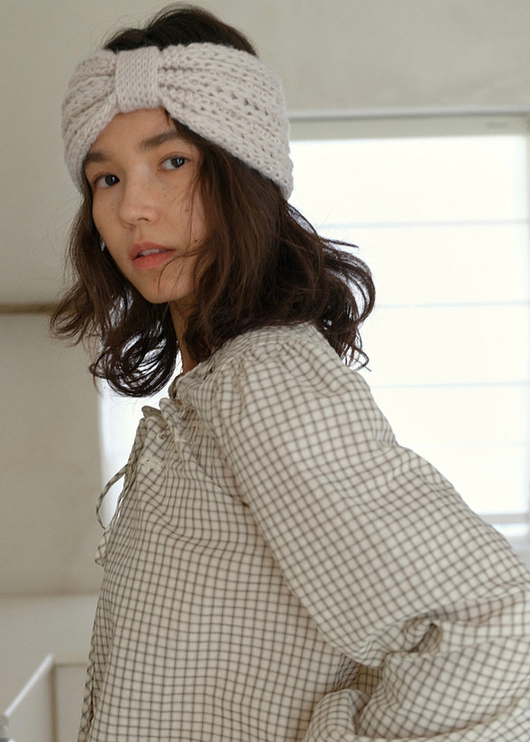 Vintage Gingham Embroidered Puff Sleeve Tie Front Blouse