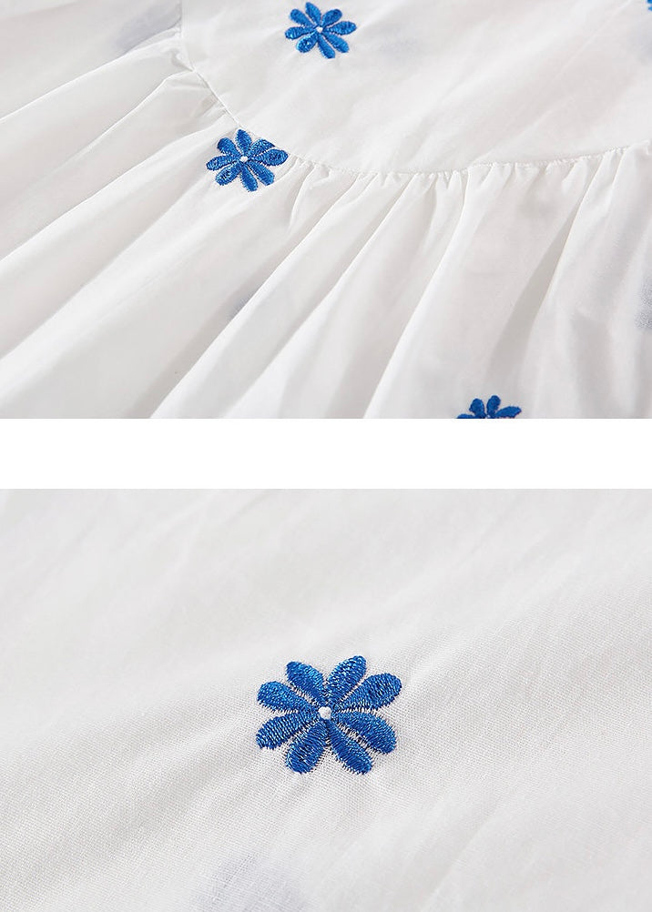 Blue Stitch Floral Tiered Skirt Elastic Waist Vintage A-Line Long Skirt
