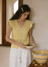 Lemon Quiet Lace Knit Tie Front Summer Cardigan Top