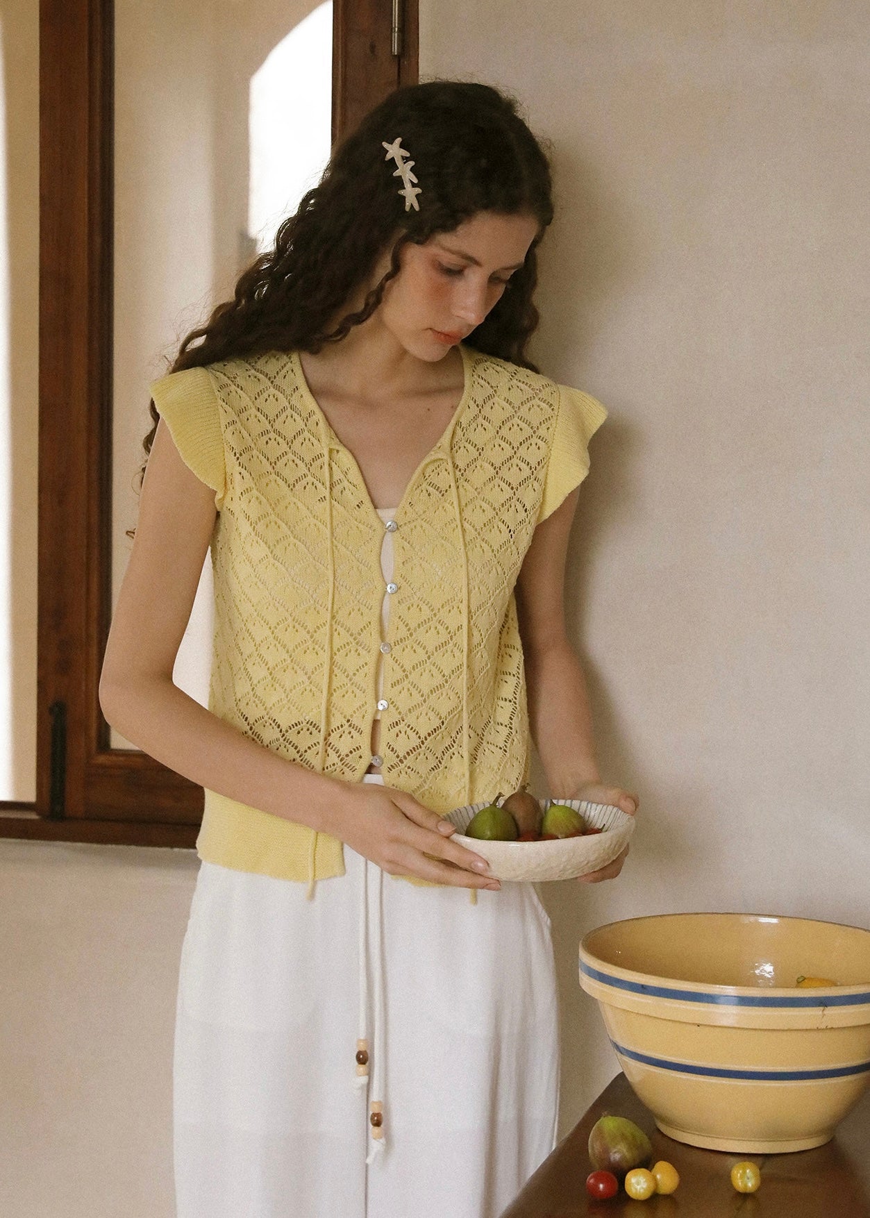 Lemon Quiet Lace Knit Tie Front Summer Cardigan Top